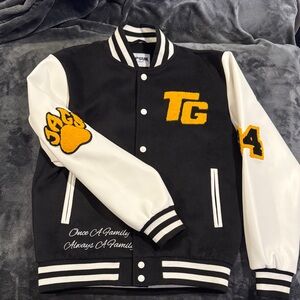 Top Gun All Stars Black and White Varsity Jacket with Yellow Patches